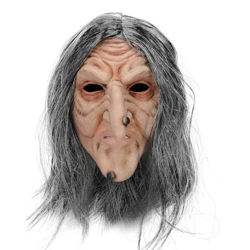 Pigmiss Creepy Old Lady Witch Mask – Realistic Latex Halloween Costume Prop