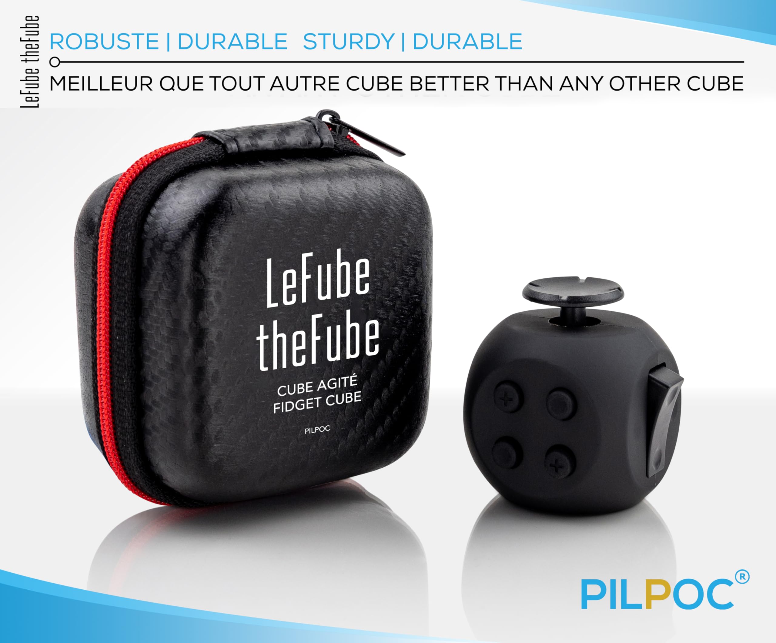 PILPOC theFube Fidget Cube – 6-Sided Stress Relief Toy with Silent & Audible Modes, Midnight