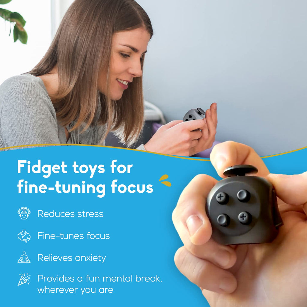 PILPOC theFube Fidget Cube – 6-Sided Stress Relief Toy with Silent & Audible Modes, Midnight