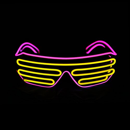 PINFOX Light Up Shutter Neon Glasses – Pink & Yellow EL Wire LED Sunglasses for Rave, 80s, EDM