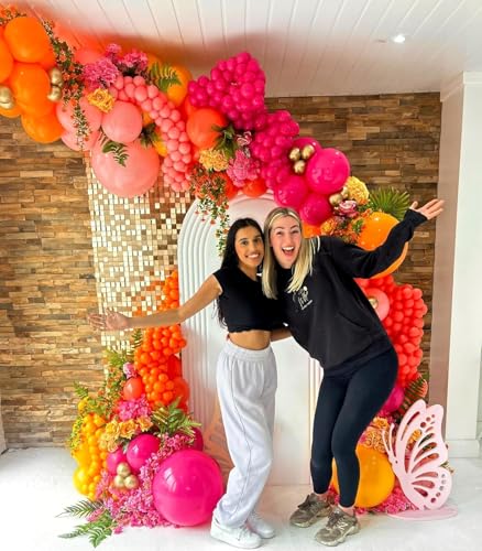 Pink and Orange Balloon Arch Kit – 122 Pcs with Gold, Glue Dots & String for Summer Tropical Party