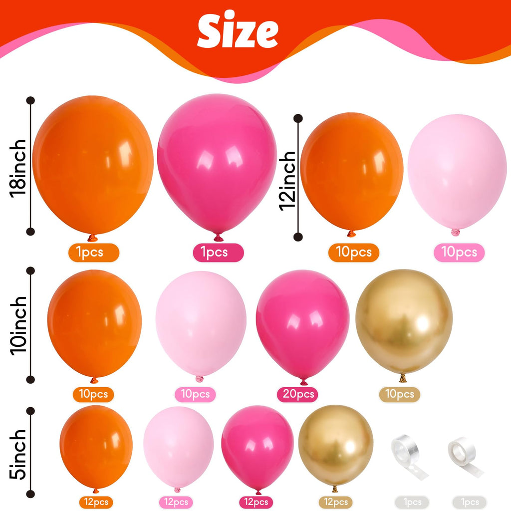 Pink and Orange Balloon Arch Kit – 122 Pcs with Gold, Glue Dots & String for Summer Tropical Party