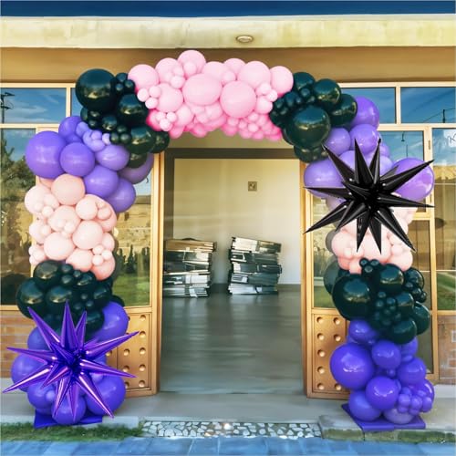 Pink and Purple Balloon Arch Garland Kit with Star Foil Balloons – 102-Piece Party Decor Set
