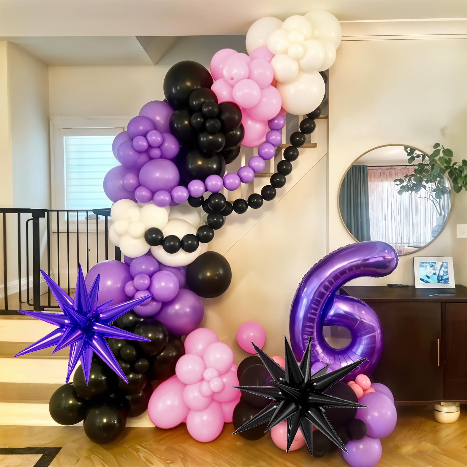 Pink and Purple Balloon Arch Garland Kit with Star Foil Balloons – 102-Piece Party Decor Set