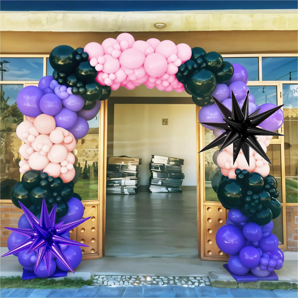 Pink and Purple Balloon Arch Garland Kit with Star Foil Balloons – 102-Piece Party Decor Set