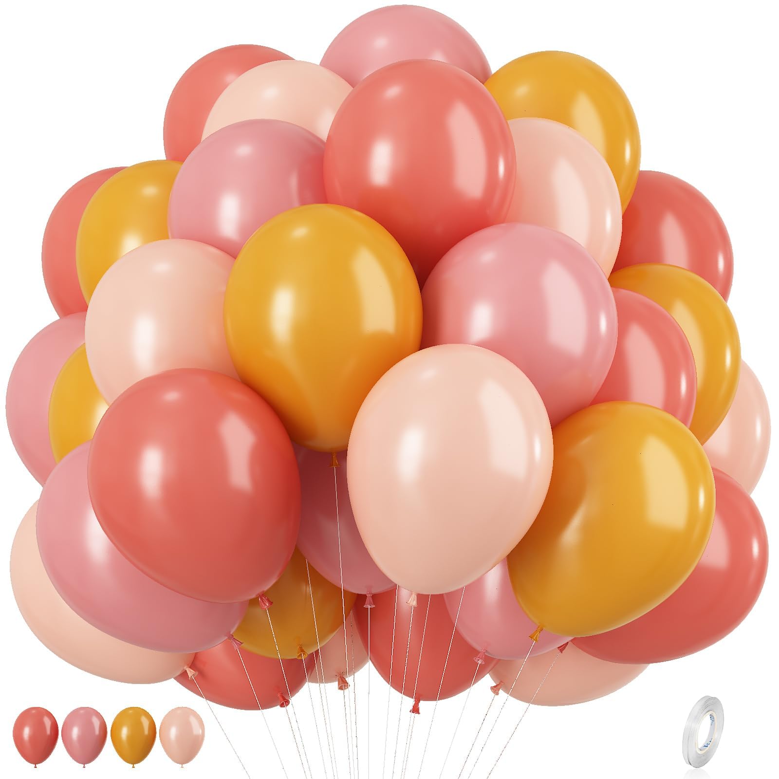 Pink and Yellow Boho Balloon Set - 35 Latex Balloons in Dusty Pink, Blush, Maca Orange, Yellow for Boho Daisy Groovy Fall Birthday Bridal Shower