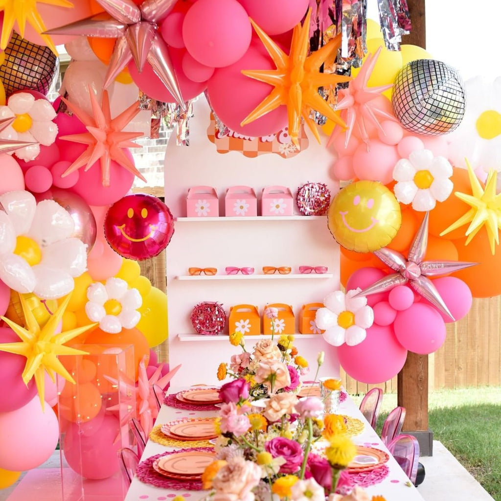 Pink and Yellow Boho Balloon Set - 35 Latex Balloons in Dusty Pink, Blush, Maca Orange, Yellow for Boho Daisy Groovy Fall Birthday Bridal Shower