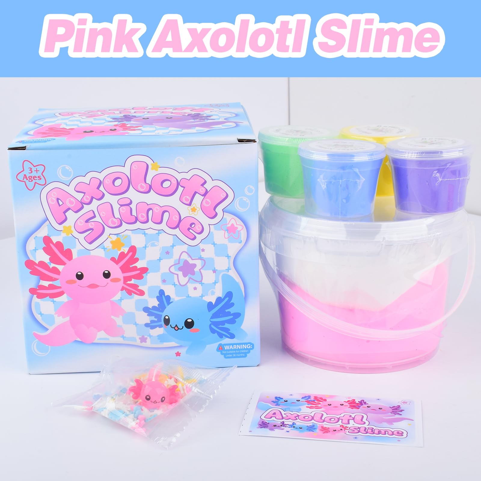 Pink Axolotl Butter Slime Kit - 300ml Scented Slime with Charm & Stickers for Kids
