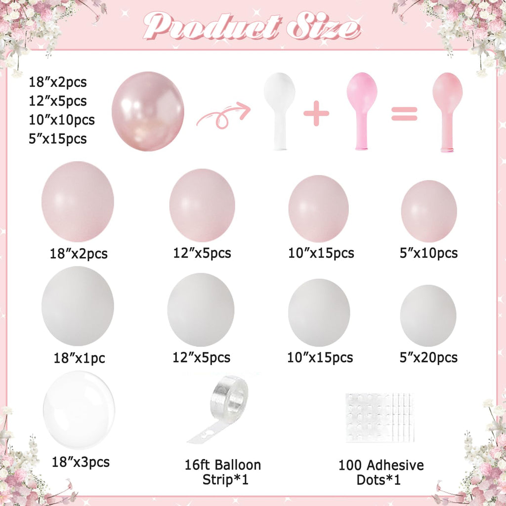 Pink Balloon Arch Kit 108-Piece Double Stuffed Balloon Garland for Birthday Baby Shower Wedding Decor