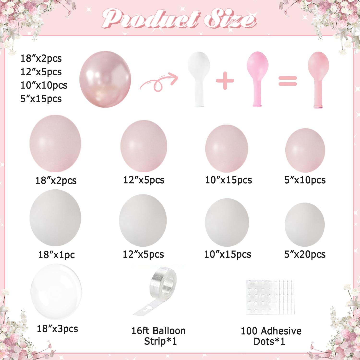 Pink Balloon Arch Kit 108-Piece Double Stuffed Balloon Garland for Birthday Baby Shower Wedding Decor