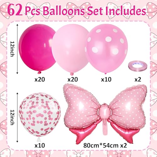 Pink Bow Balloon Set – 62 Pieces of Foil and Latex Balloons for Parties