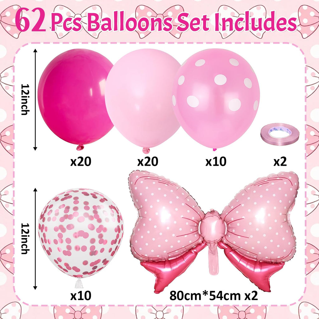 Pink Bow Balloon Set – 62 Pieces of Foil and Latex Balloons for Parties