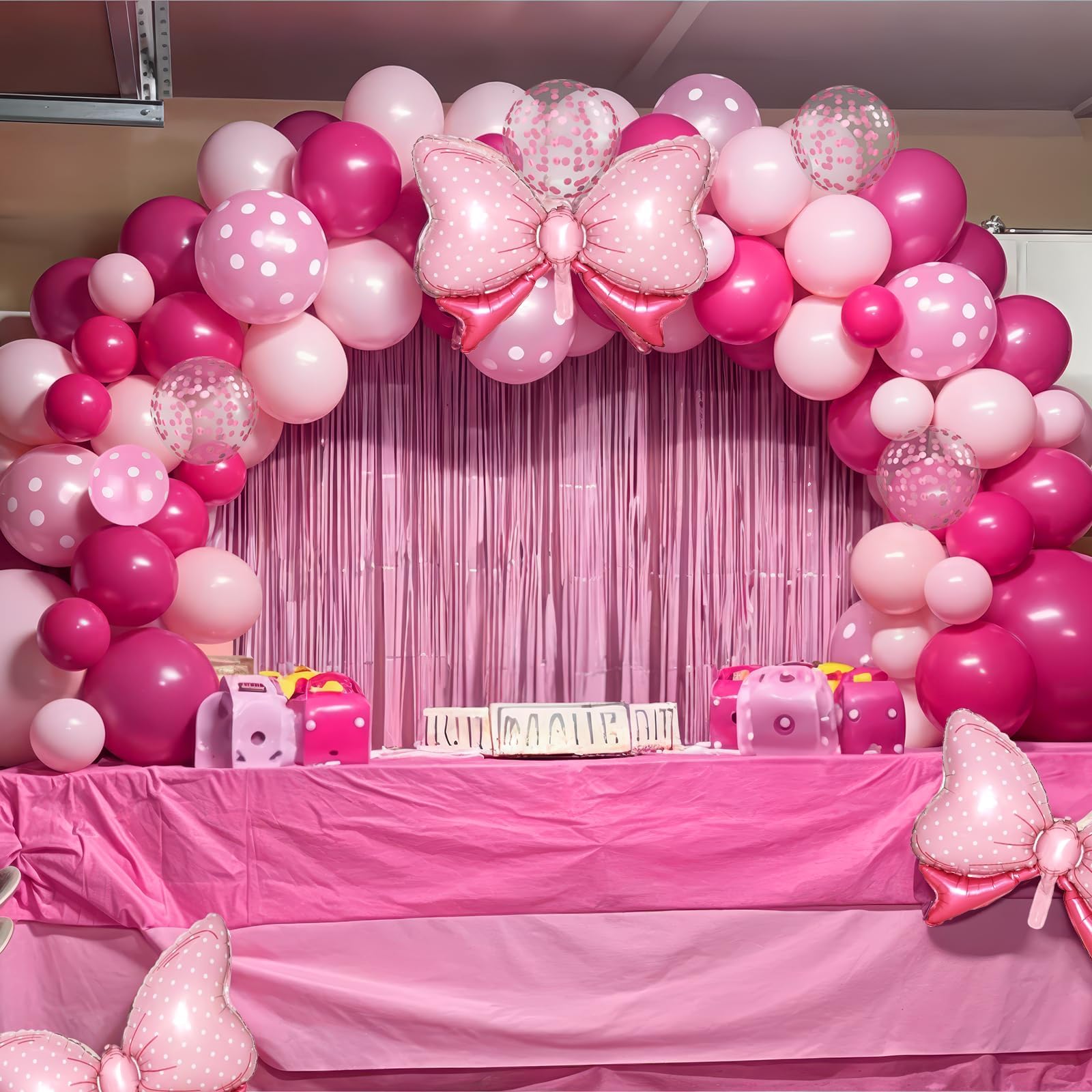 Pink Bow Balloon Set – 62 Pieces of Foil and Latex Balloons for Parties