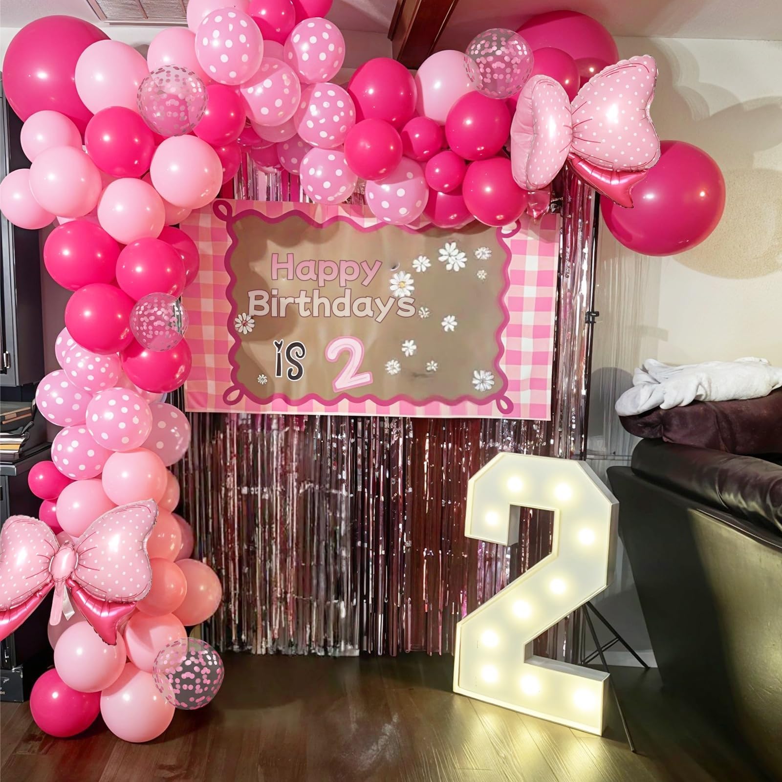 Pink Bow Balloon Set – 62 Pieces of Foil and Latex Balloons for Parties