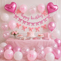 Pink Bow Birthday Decorations Set – Banner, Balloons, and DIY Bow Garland for Party