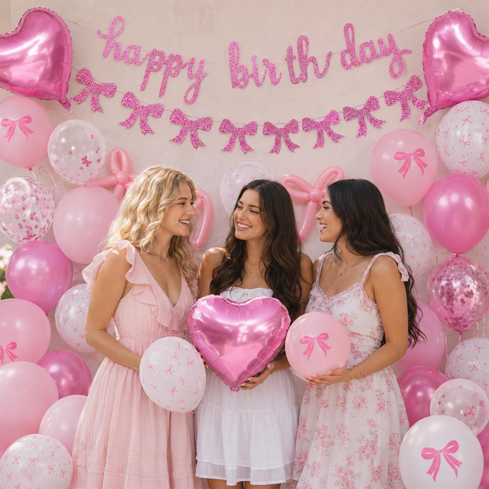 Pink Bow Birthday Decorations Set – Banner, Balloons, and DIY Bow Garland for Party