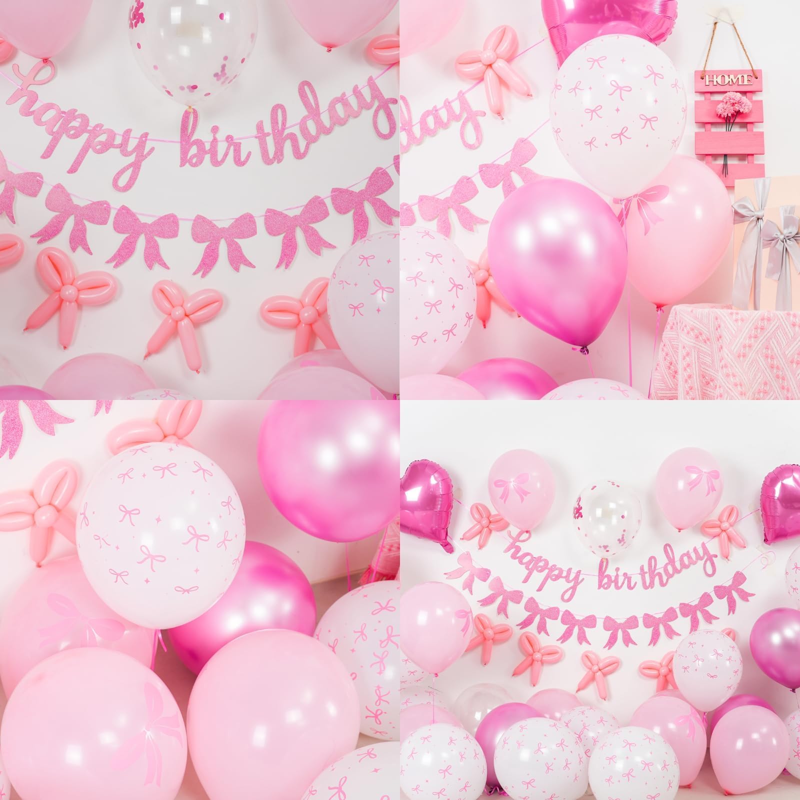 Pink Bow Birthday Decorations Set – Banner, Balloons, and DIY Bow Garland for Party