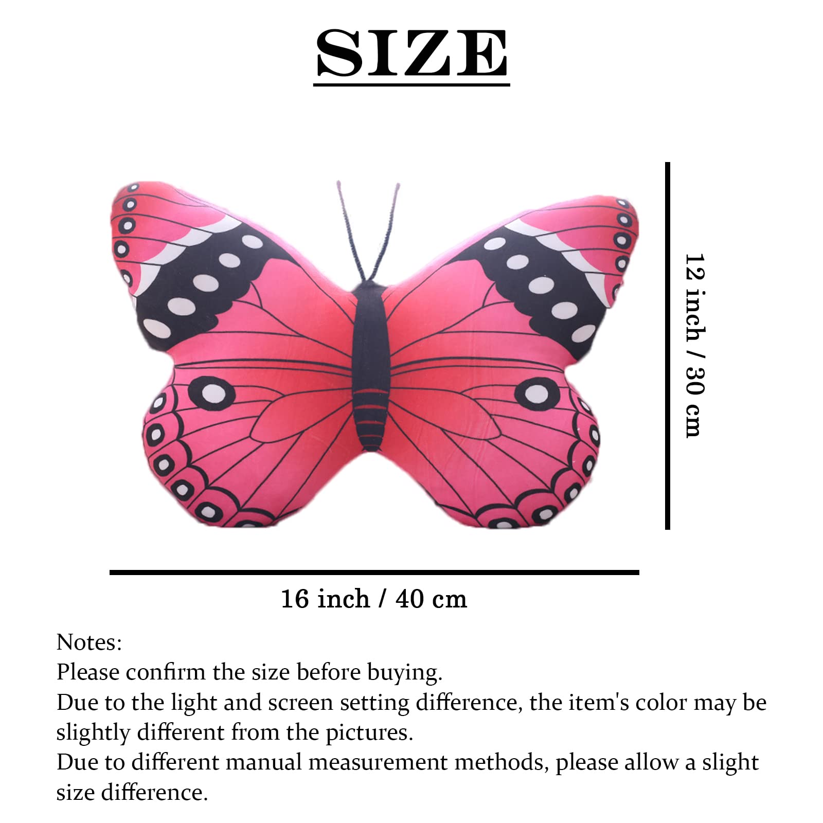 Pink Butterfly Stuffed Animal Plush Pillow – 16x12 Inch Kawaii Toy by zhidiloveyou