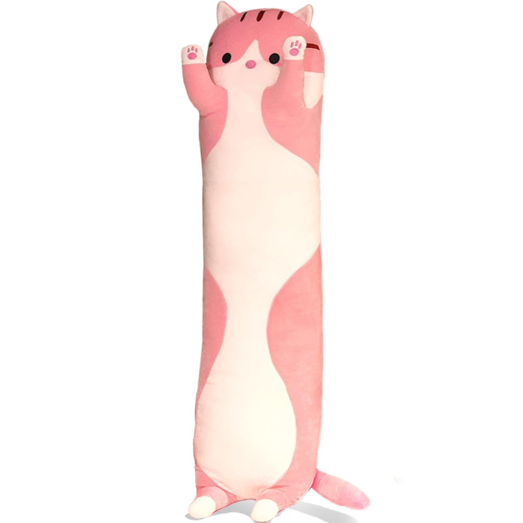 Pink Cat Long Body Pillow – 18-Inch Soft Plush Stuffed Animal by Werdast