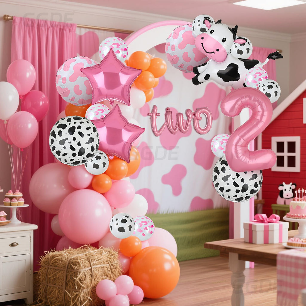 Pink Cow Balloon Set for 2nd Birthday - 24 Pieces Mylar & Latex Farm Party Decor