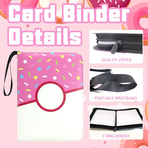 Pink Donut 400-Pocket Trading Card Binder by Piefectpie – PU Leather Zipper Album for Standard Cards