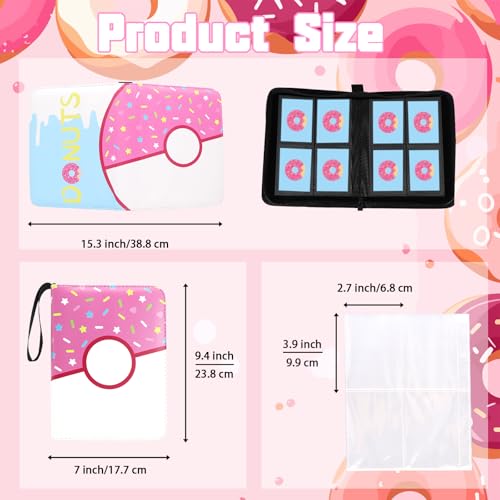 Pink Donut 400-Pocket Trading Card Binder by Piefectpie – PU Leather Zipper Album for Standard Cards