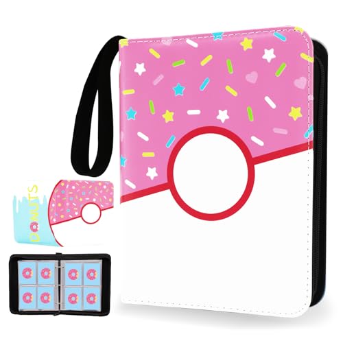 Pink Donut 400-Pocket Trading Card Binder by Piefectpie – PU Leather Zipper Album for Standard Cards