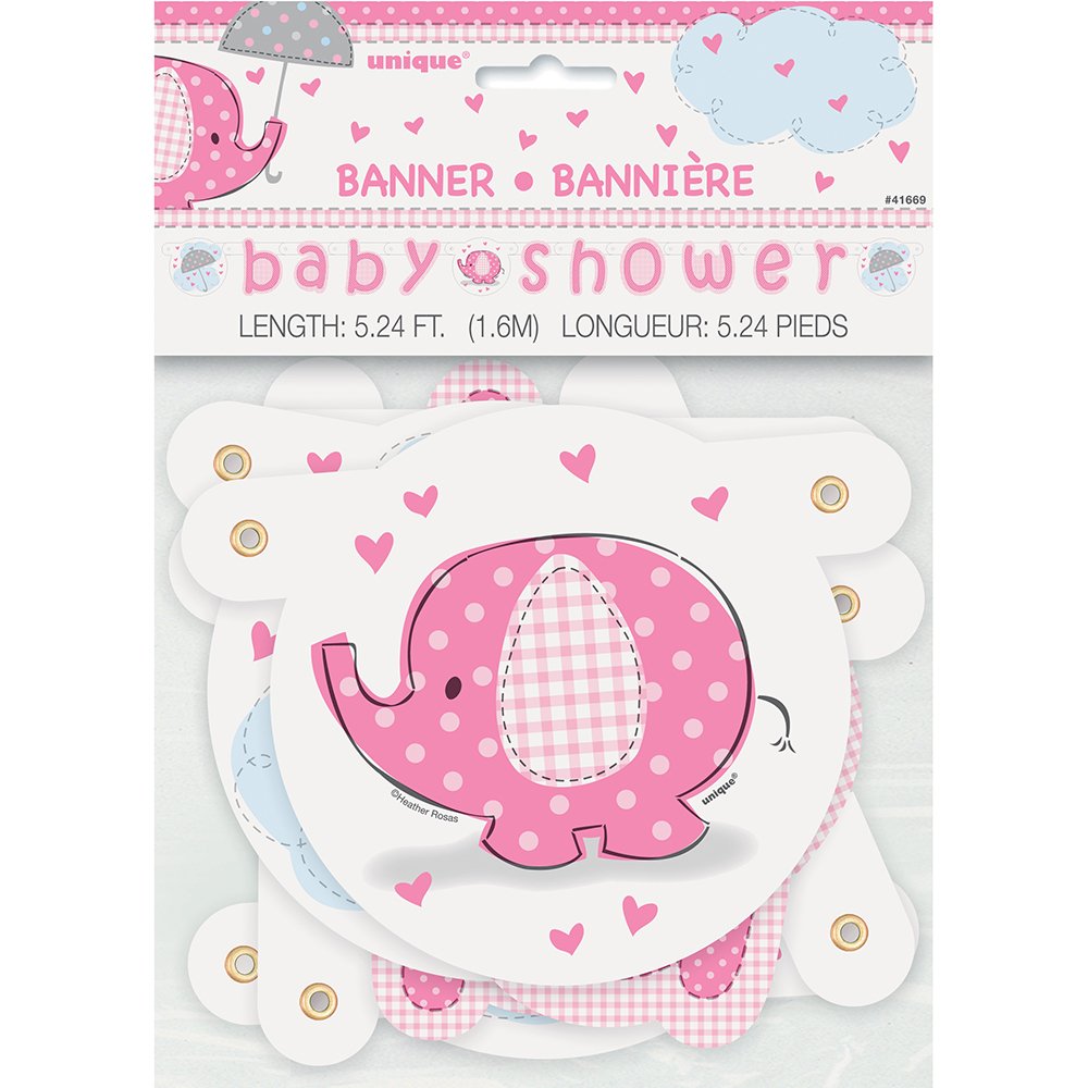 Pink Elephant Baby Shower Banner - 5.24ft Umbrellaphants Decoration