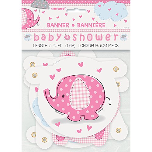 Pink Elephant Baby Shower Banner - 5.24ft Umbrellaphants Decoration