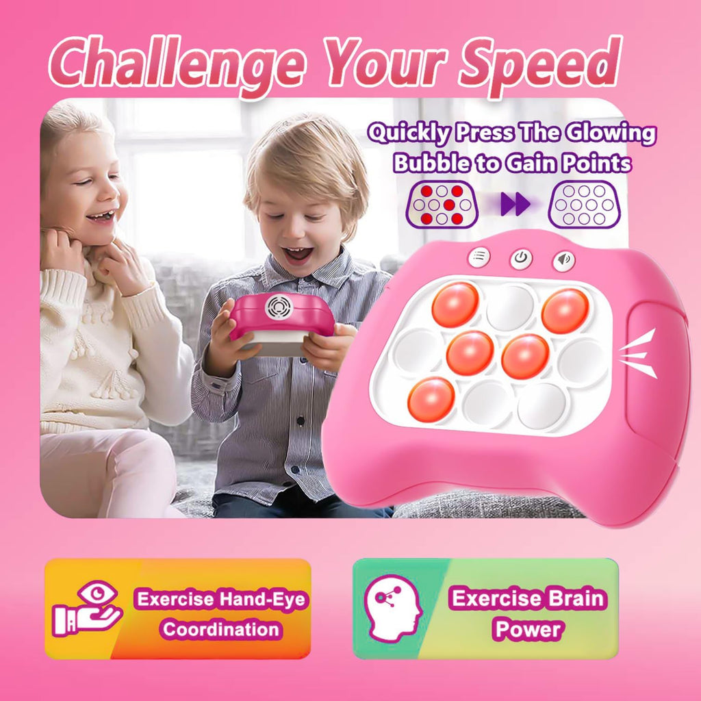 Pink Pop Push Game Toy for Kids - Handheld Fidget Toy with 4 Game Modes, Lights and Music, Ages 3-12
