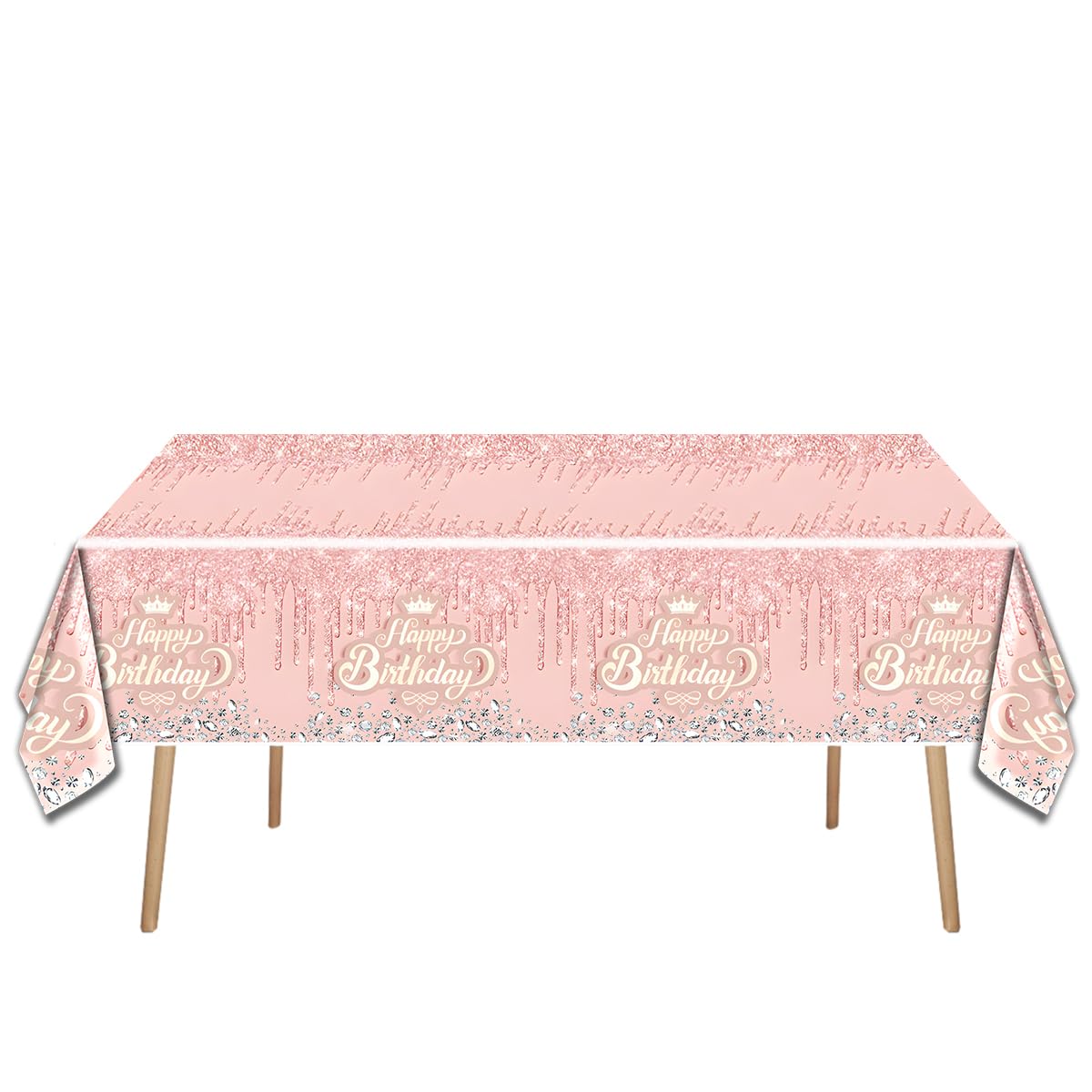 Pink Rose Gold Glitter Diamond Party Tableware Set for 20 – OULUN Birthday Supplies with Plates, Napkins, and Tablecloth