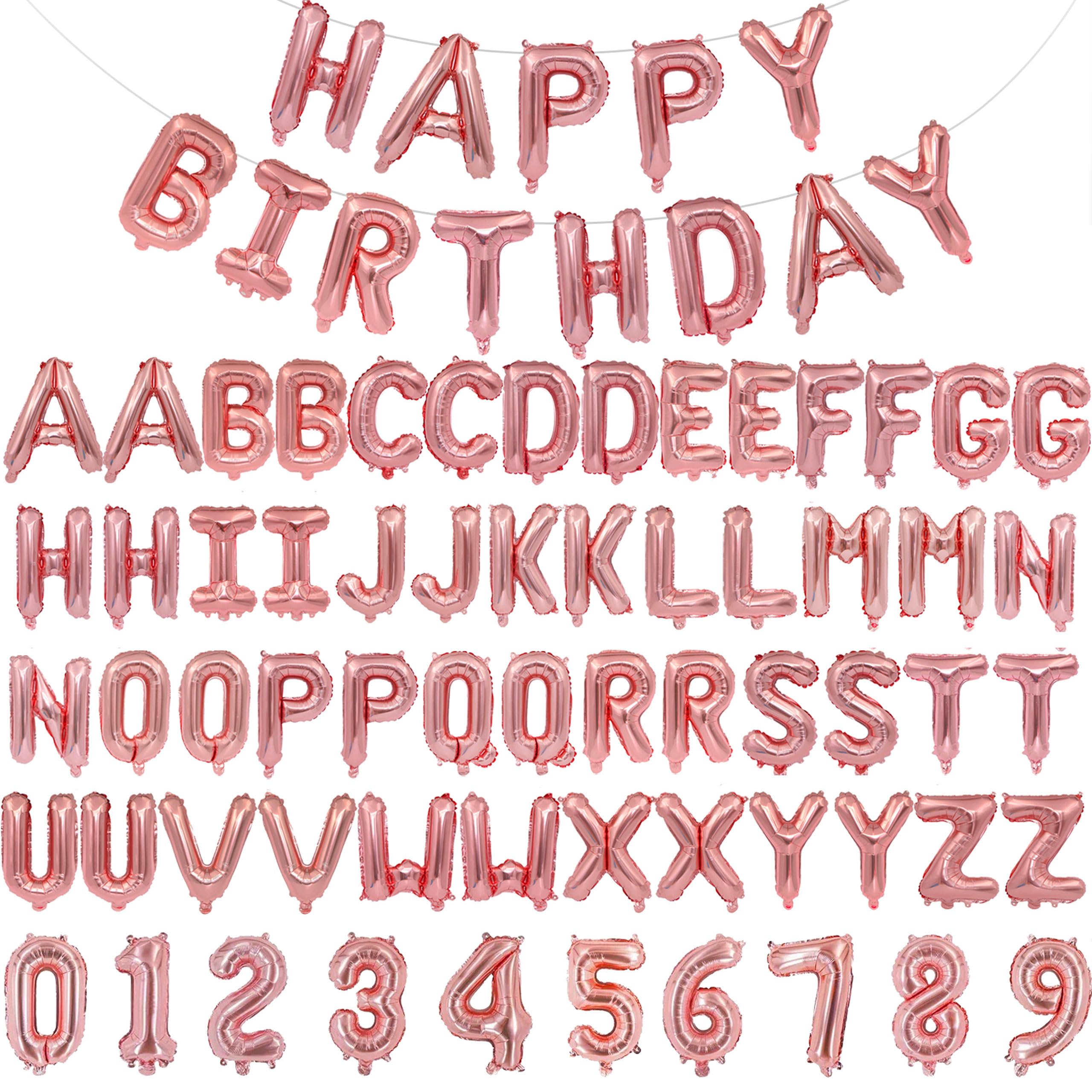 Pink Rose Gold Happy Birthday Balloon Banner - 75pc 16-inch Foil Letter Set by bigmaigo
