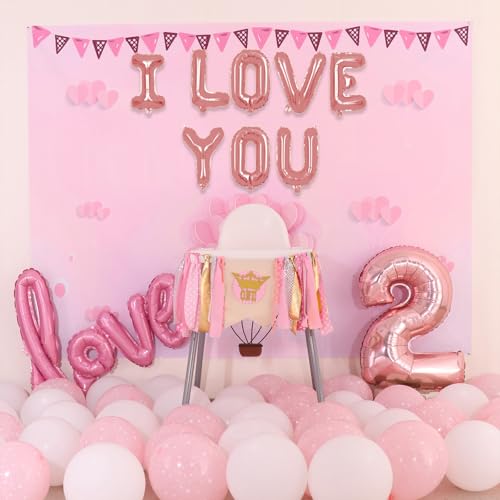 Pink Rose Gold Happy Birthday Balloon Banner - 75pc 16-inch Foil Letter Set by bigmaigo