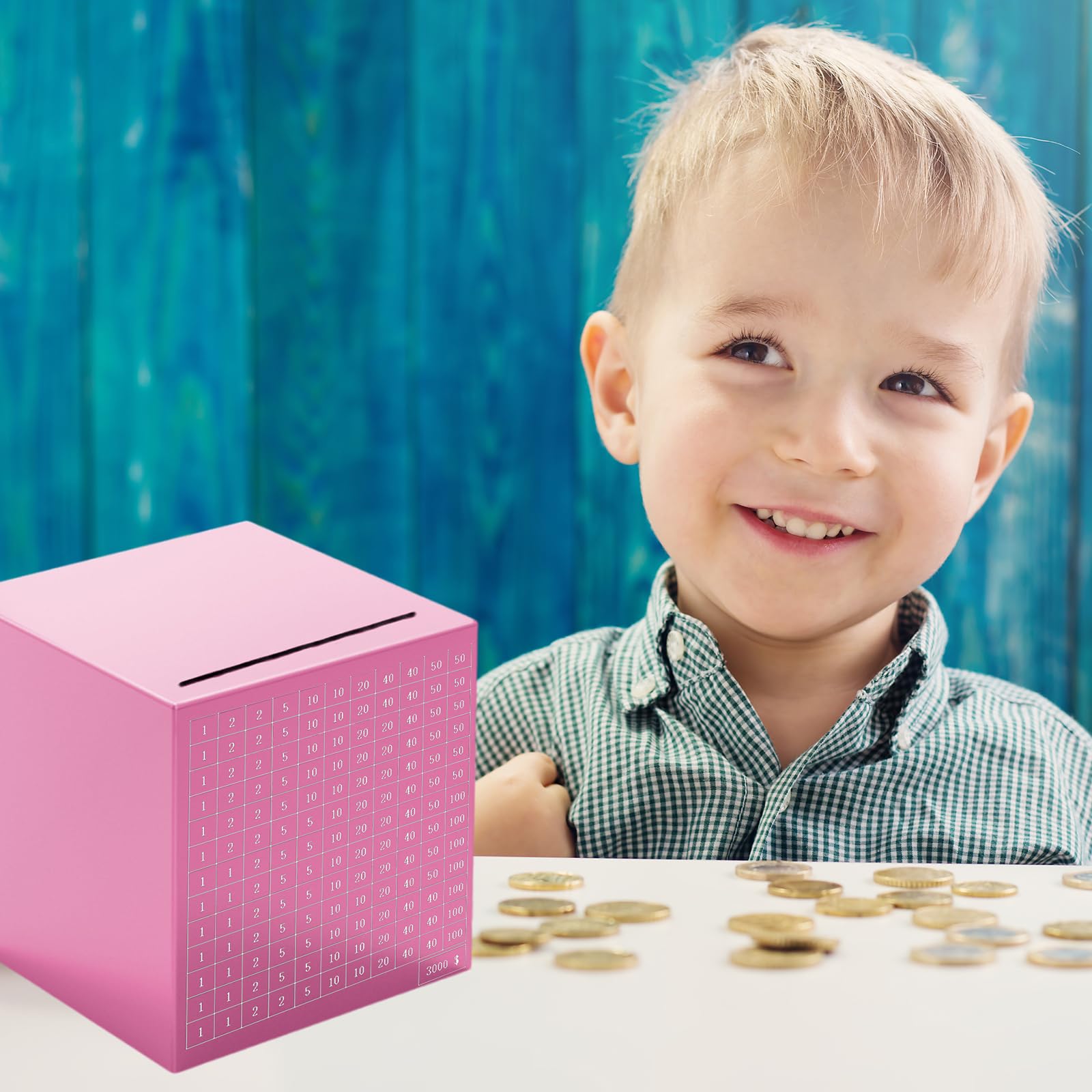 Pink Stainless Steel Piggy Bank - $3000 Savings Challenge Box with Coin and Bill Capacity