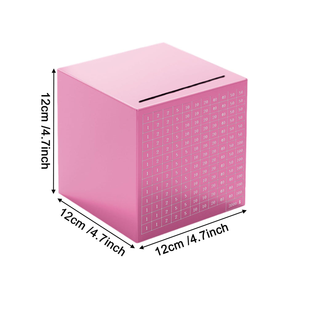Pink Stainless Steel Piggy Bank - $3000 Savings Challenge Box with Coin and Bill Capacity