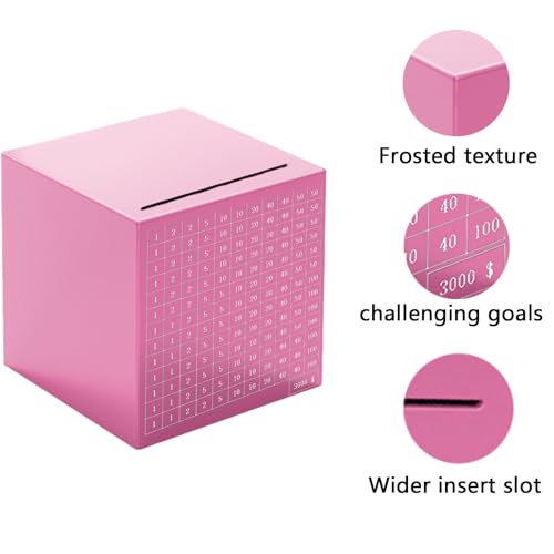 Pink Stainless Steel Piggy Bank - $3000 Savings Challenge Box with Coin and Bill Capacity