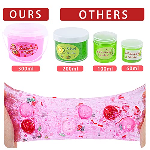 Pink Strawberry Jelly Cube Slime with 8 Add-ins - Crystal Clear Glimmer Crunchy Slime for Kids