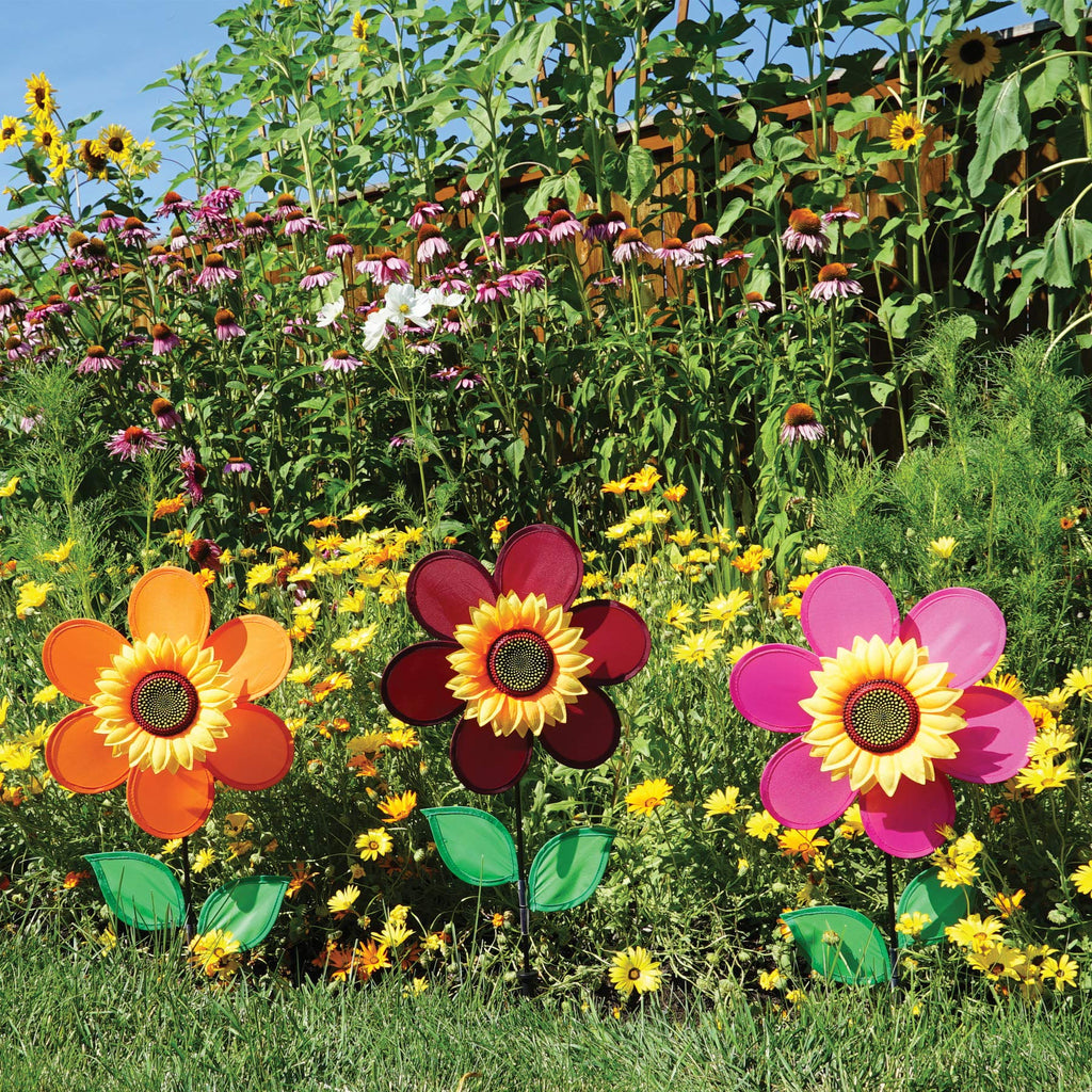 Pink Sunflower Wind Spinner – 12-Inch In the Breeze Garden Decor with Fiberglass Frame