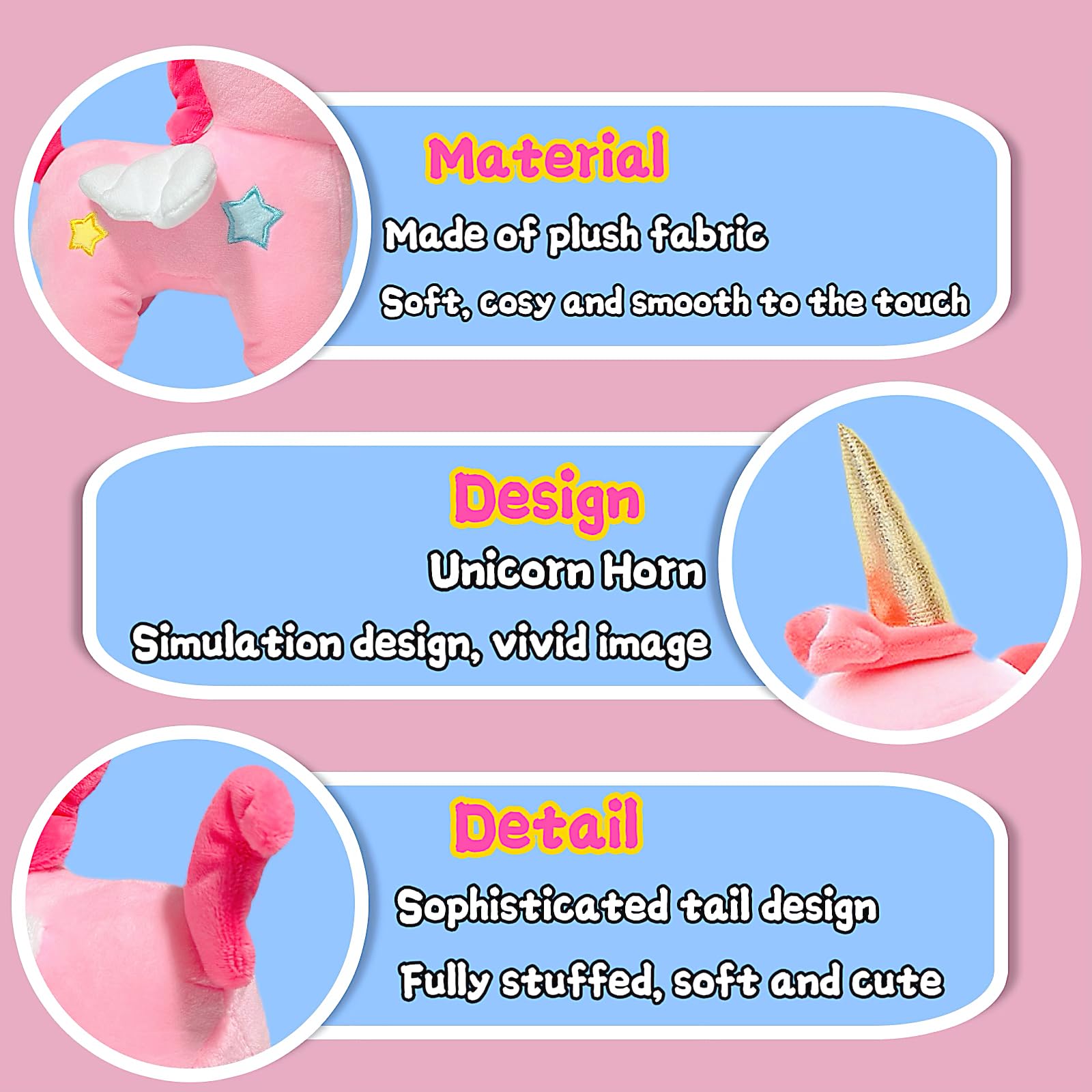 Pink Unicorn Plush Toy – Kawaii Stuffed Animal with Star Embellishments by NuomiYue