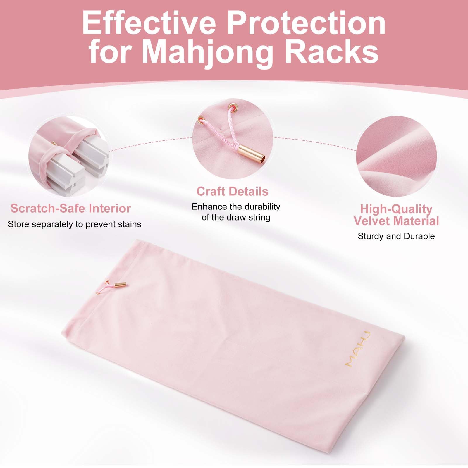 Pink Velvet Mahjong Rack & Pusher Storage Bag – 2 Compartments, Fits 4 Racks & 4 Pushers