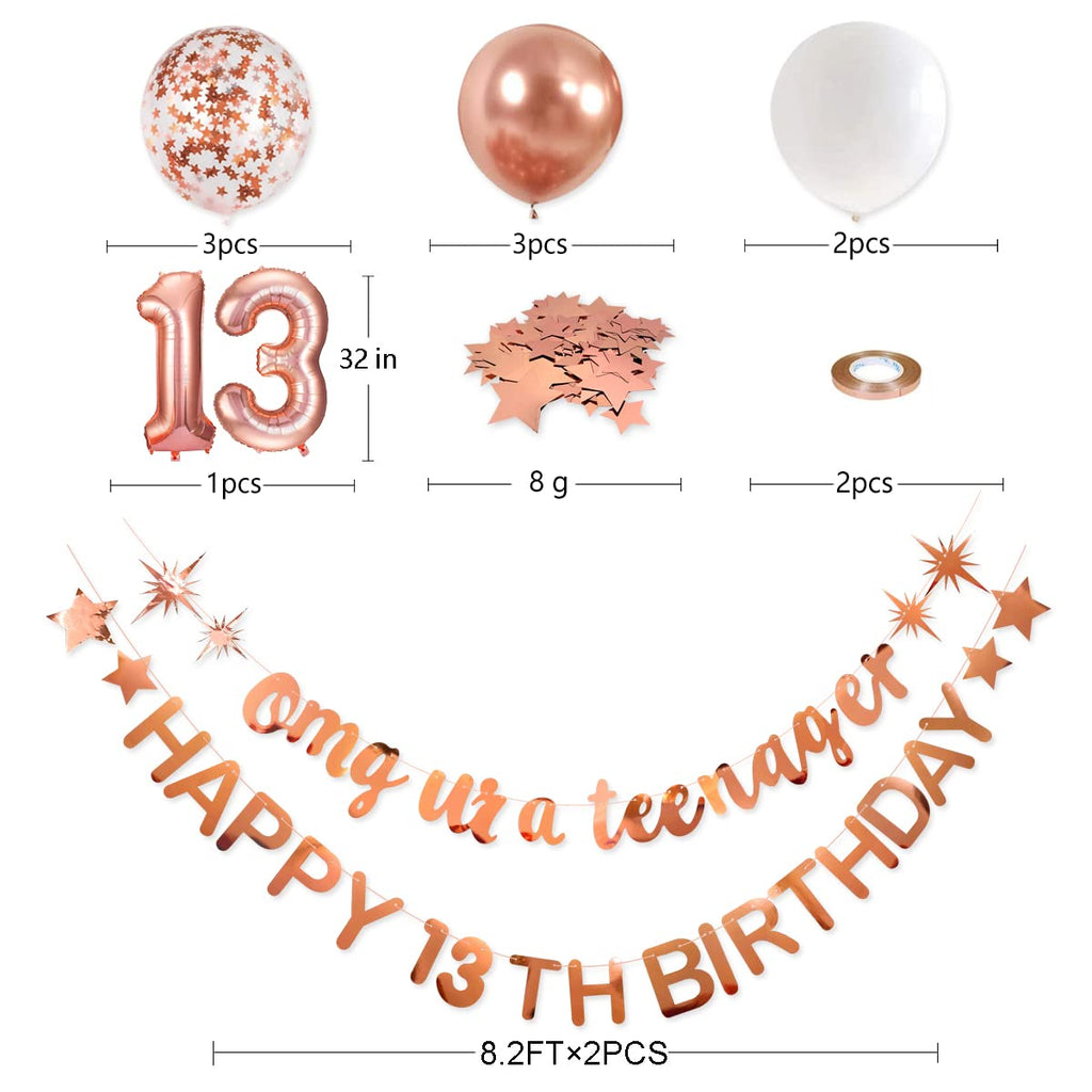 pinkblume Rose Gold 13th Birthday Banner Set – OMG Ur A Teenager & Happy 13th Decorations