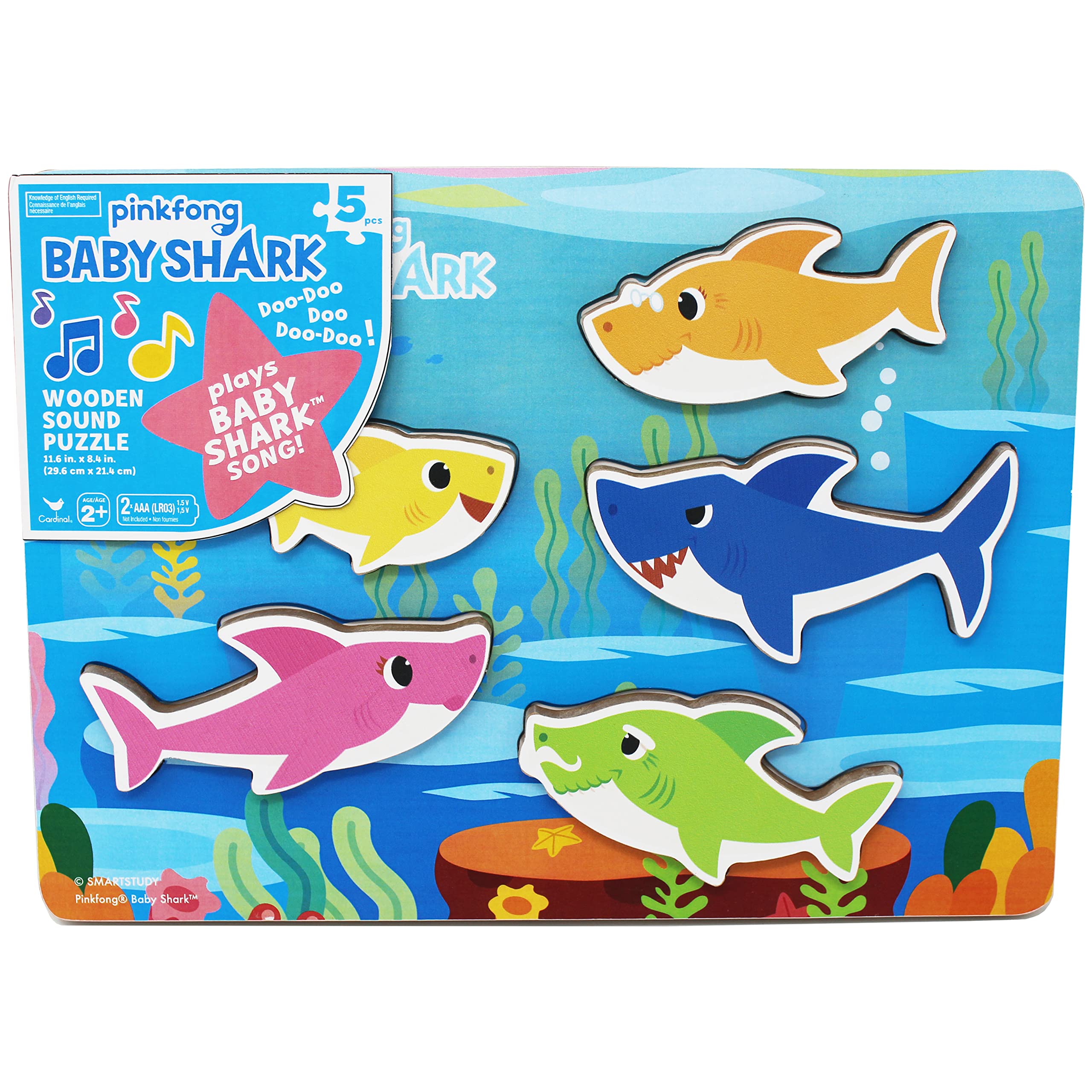 Pinkfong Baby Shark Musical Wooden Sound Puzzle – 5-Piece Toddler Toy, Ages 2+