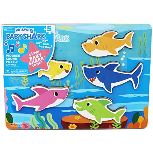 Pinkfong Baby Shark Musical Wooden Sound Puzzle – 5-Piece Toddler Toy, Ages 2+