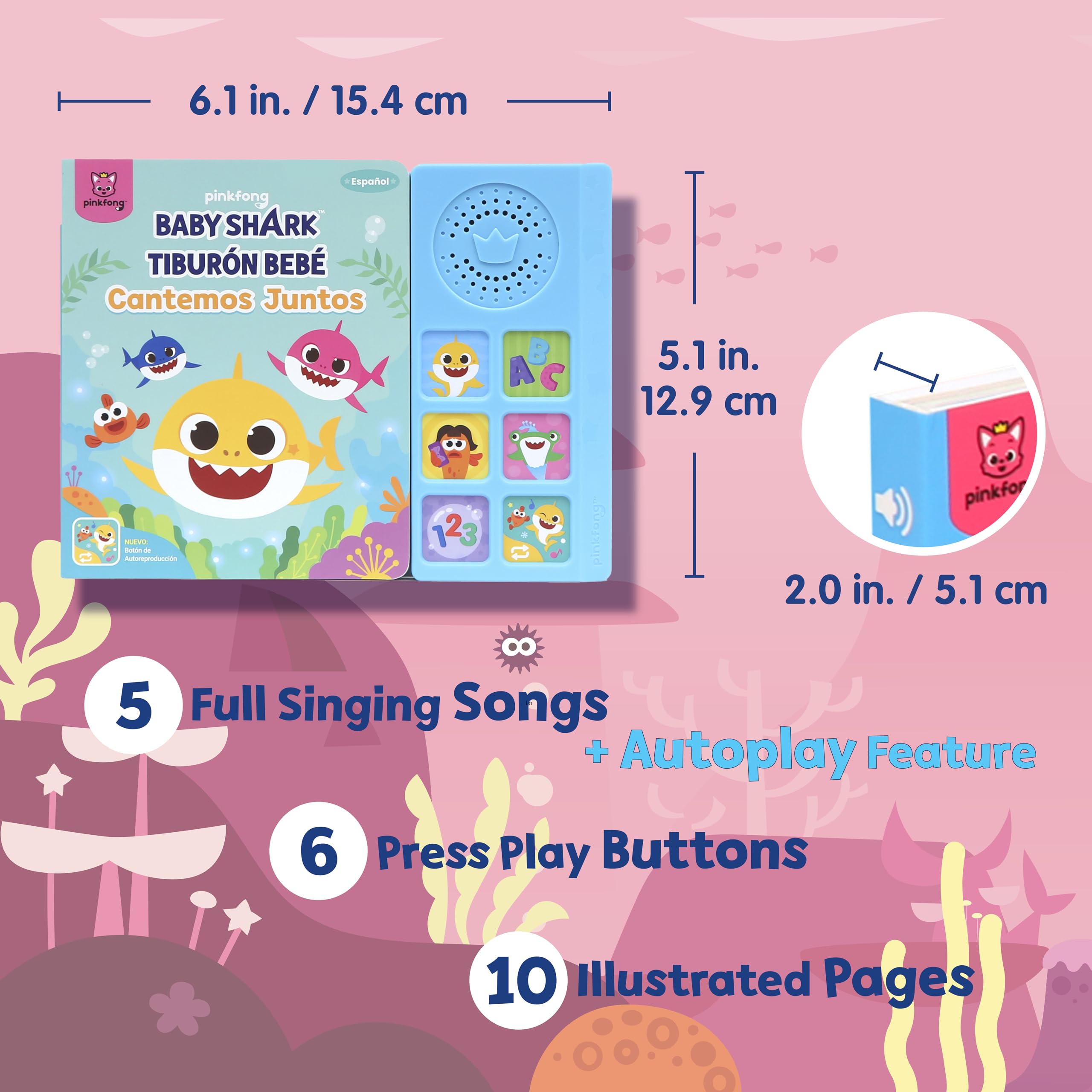 Pinkfong Baby Shark Sing-Along Sound Book – English & Spanish, Interactive Toddler Toy Ages 1+