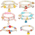 PinkSheep 10-Pack Pearl Bead Stretch Bracelets for Kids – Princess-Themed Charm Bracelet Set for Girls, Party Favors, and Pretend Play