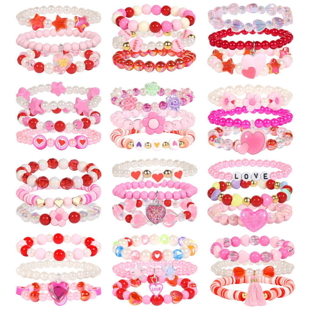PinkSheep 36-Piece Kids Bracelet Set - Handmade Acrylic & Resin Bracelets for Girls Ages 3-8, Party Favors