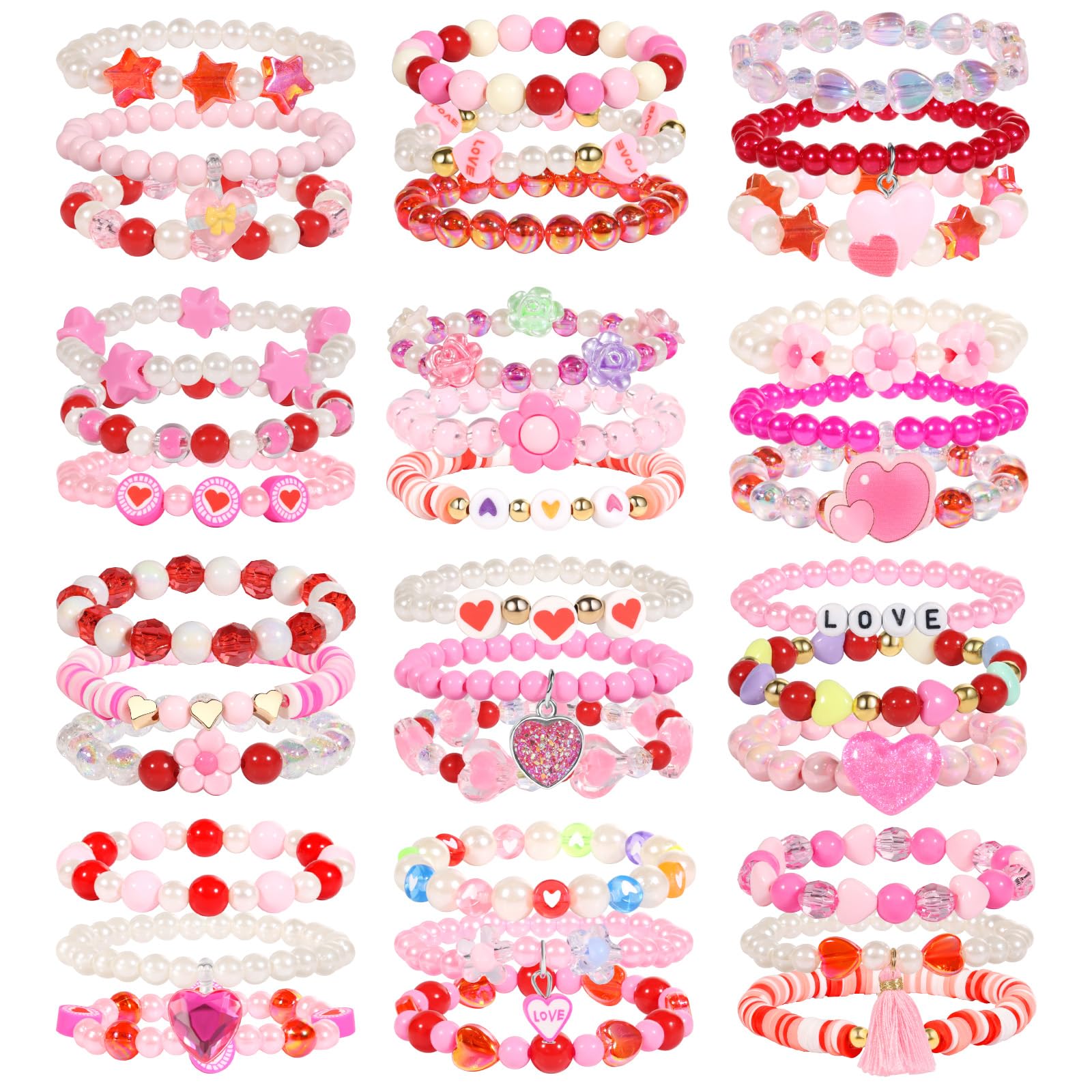 PinkSheep 36-Piece Kids Bracelet Set - Handmade Acrylic & Resin Bracelets for Girls Ages 3-8, Party Favors