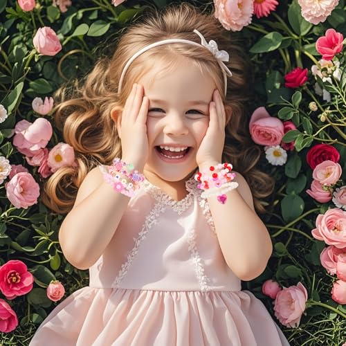 PinkSheep 36-Piece Kids Bracelet Set - Handmade Acrylic & Resin Bracelets for Girls Ages 3-8, Party Favors