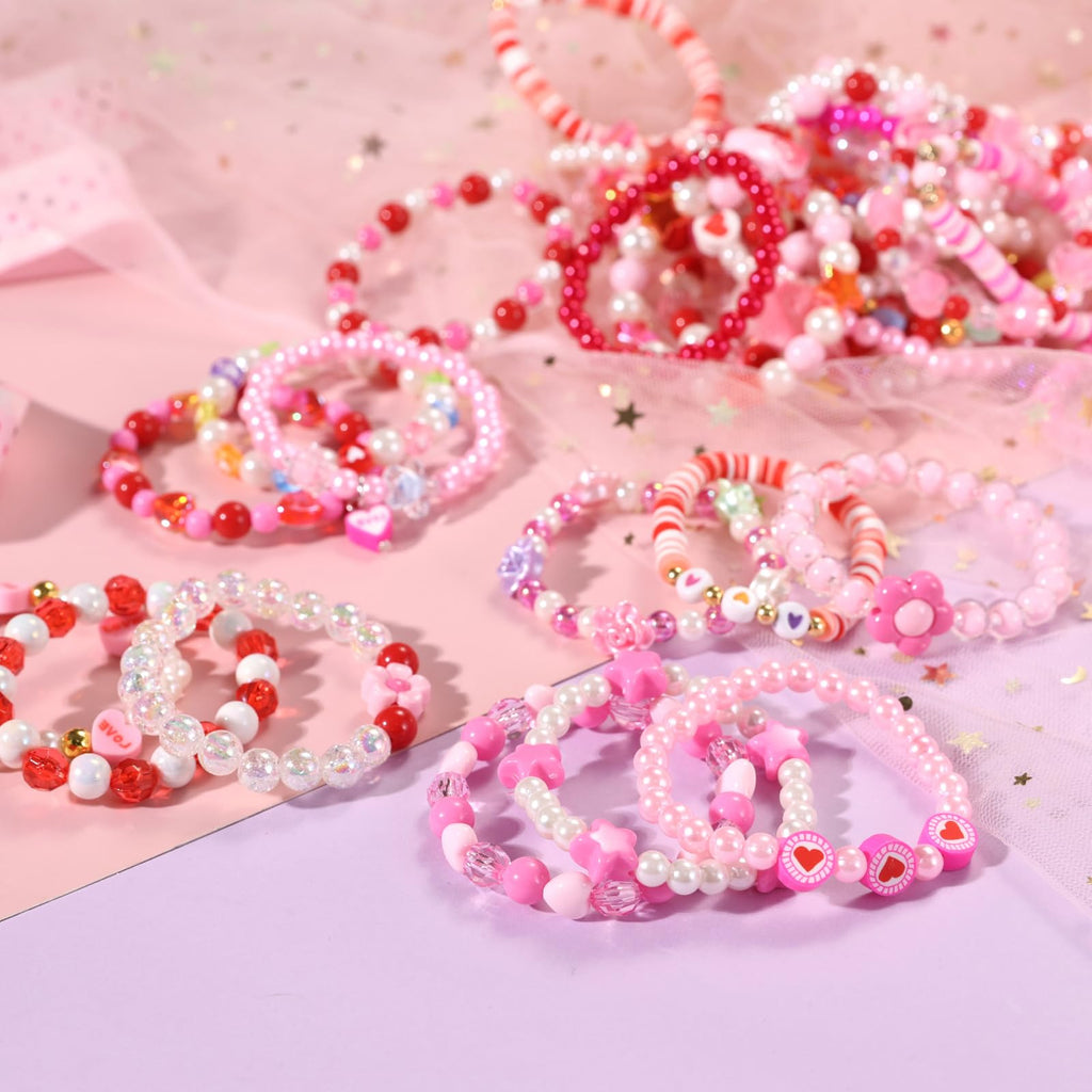 PinkSheep 36-Piece Kids Bracelet Set - Handmade Acrylic & Resin Bracelets for Girls Ages 3-8, Party Favors