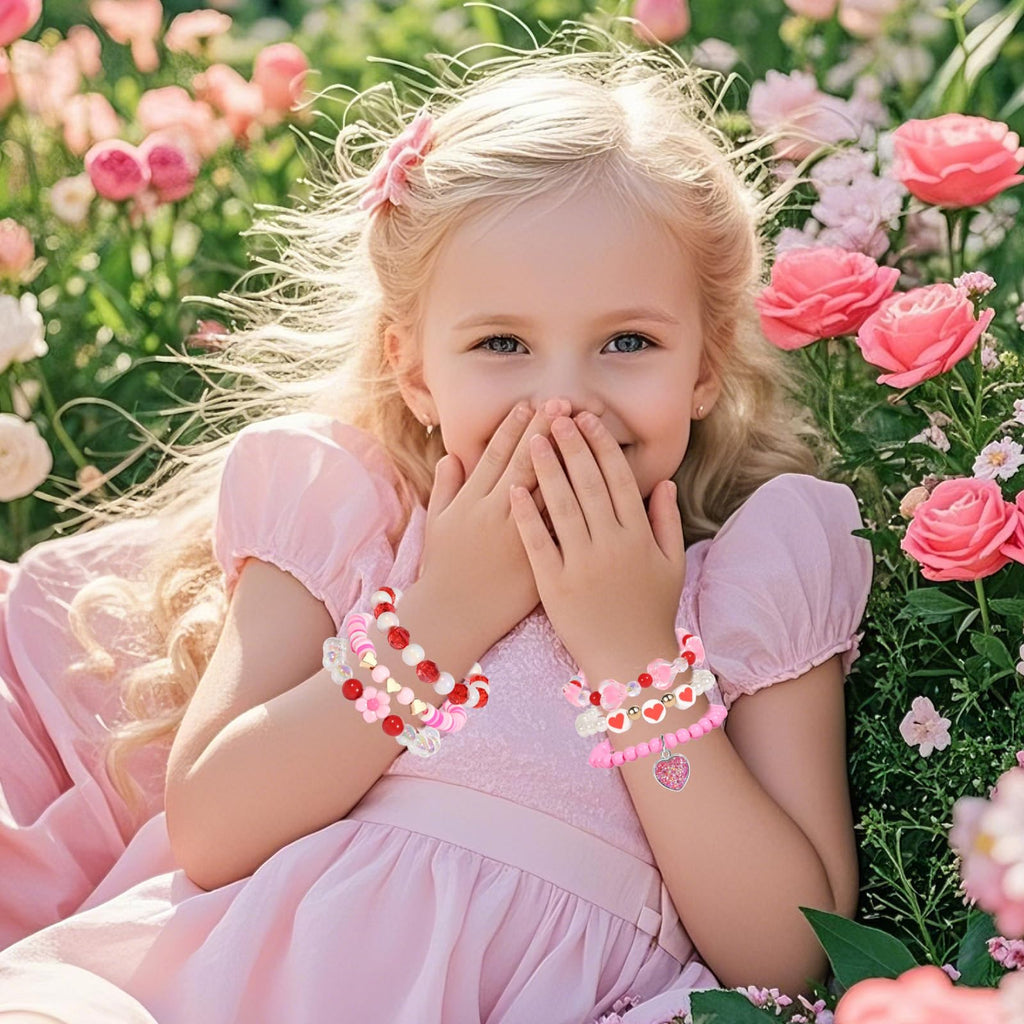 PinkSheep 36-Piece Kids Bracelet Set - Handmade Acrylic & Resin Bracelets for Girls Ages 3-8, Party Favors